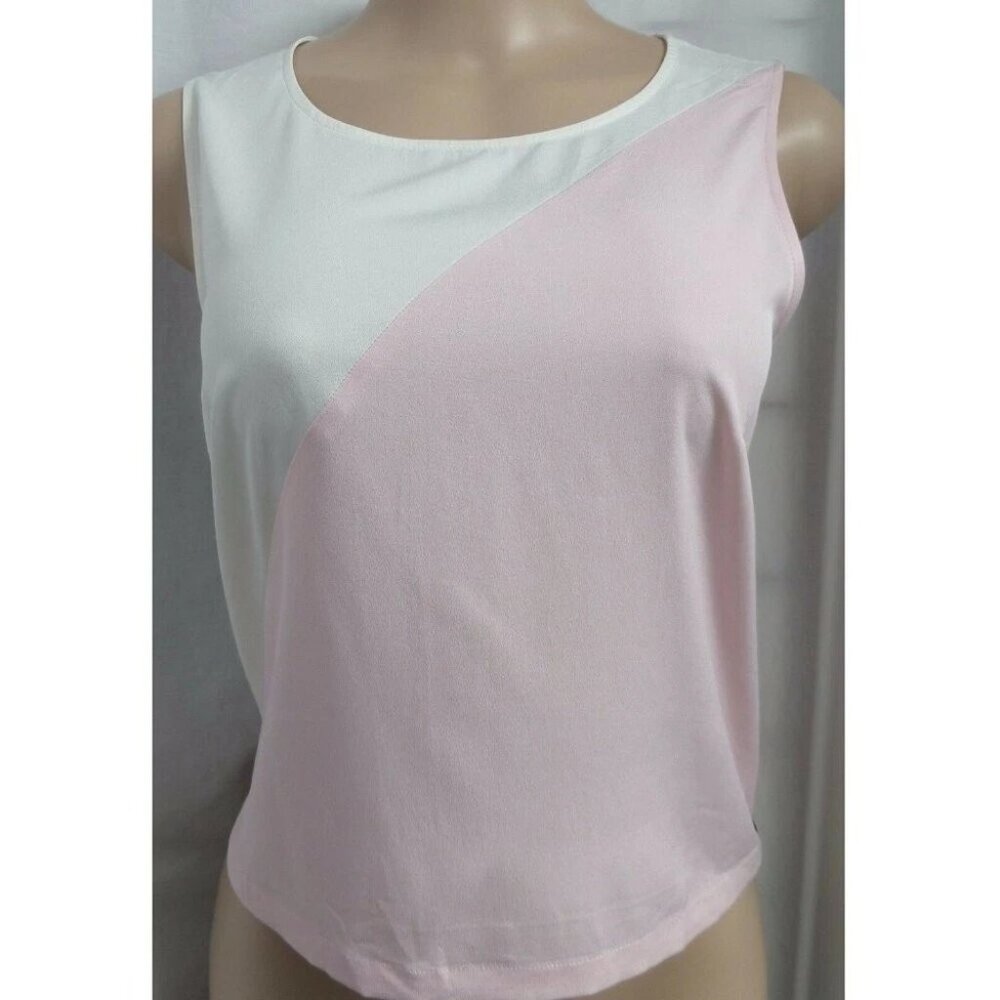 Banana Republic Sleeveless Cropped Blouse with Side Zippers-Pink/Ivory